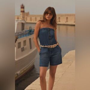 Anthropologie Pilcro Strapless Denim Romper size XL